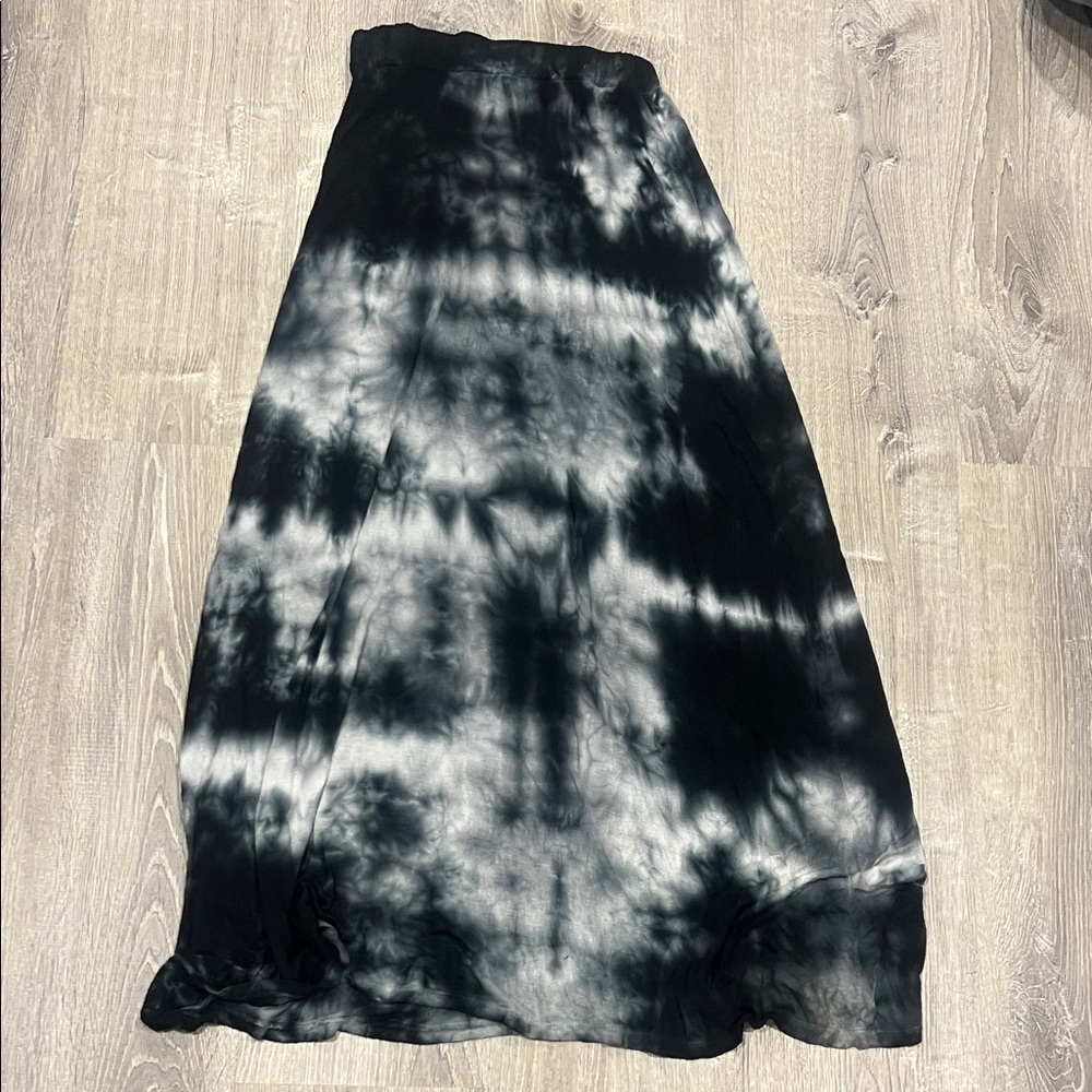 Casual  Black and White Tie-Dye Maxi Skirt